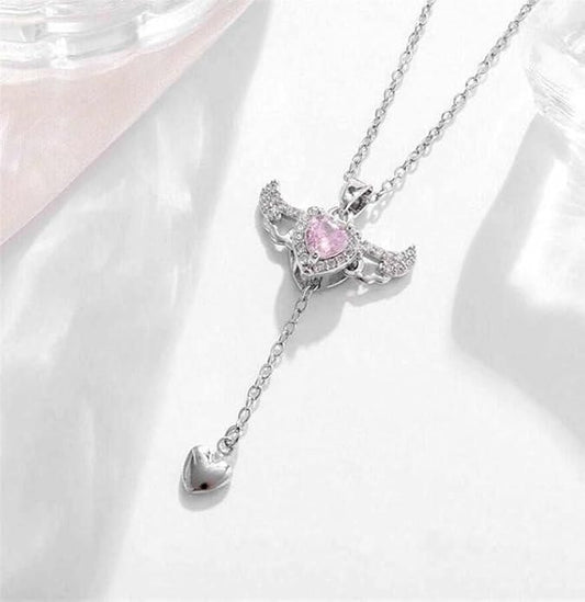 Silver Plated Heart Angel Wings Pendant Necklace for Women – Elegant & Romantic Jewelry