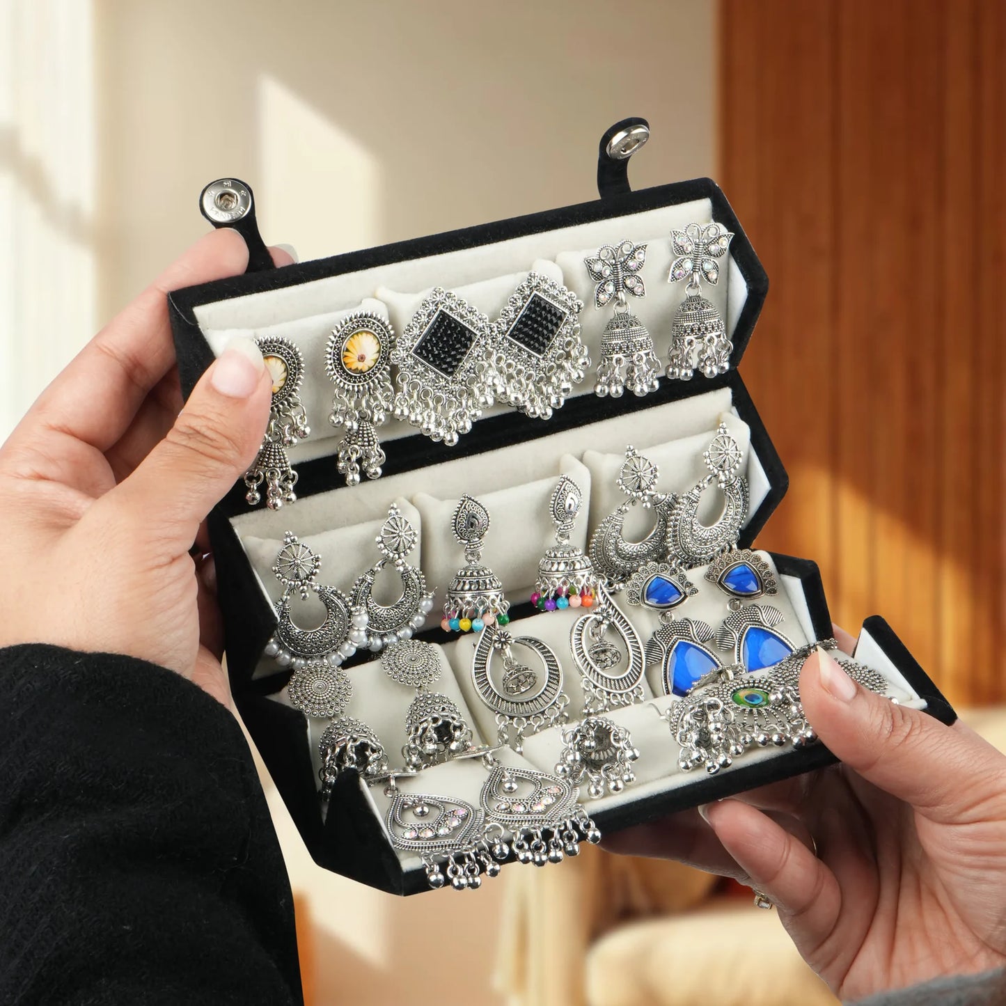 Royal Roots Oxidized Jhumki Set with Gift Box – Classic Indian Charm