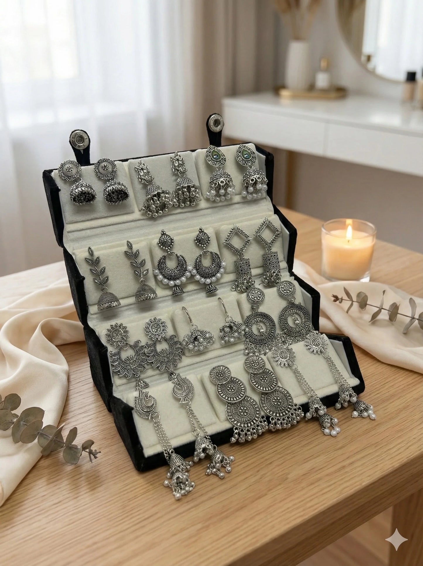 Royal Roots Oxidized Jhumki Set with Gift Box – Classic Indian Charm