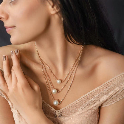 Gold Plated Layered Pearl Necklace for Women – Elegant Party & Everyday Wear Jewelry