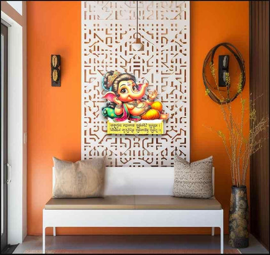 Bal Ganesha Wooden Wall Decor with Inspirational Quotes
