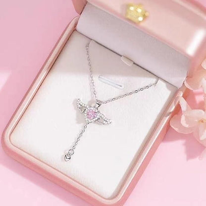 Silver Plated Heart Angel Wings Pendant Necklace for Women – Elegant & Romantic Jewelry