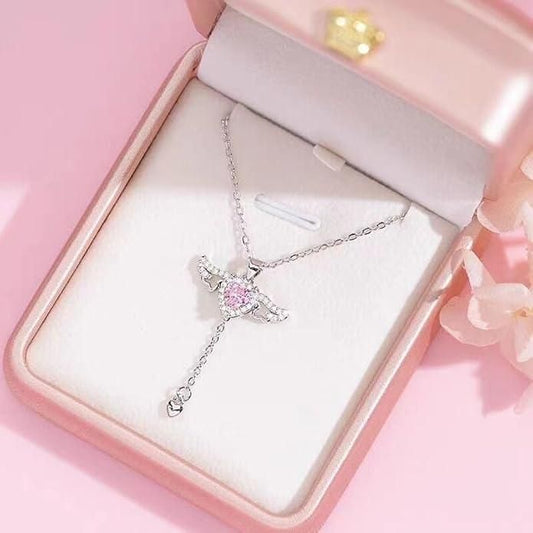 Silver Plated Heart Angel Wings Pendant Necklace for Women – Elegant & Romantic Jewelry