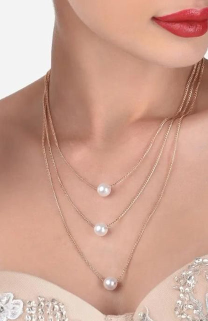 Gold Plated Layered Pearl Necklace for Women – Elegant Party & Everyday Wear Jewelry