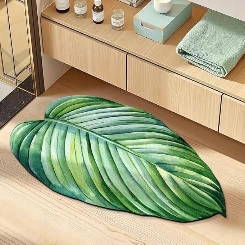 Leaf Design Anti-Slip Bathroom Mat – Absorbent, Rubber Backed Bath Rug for Bathroom & Toilet (1 Pc)