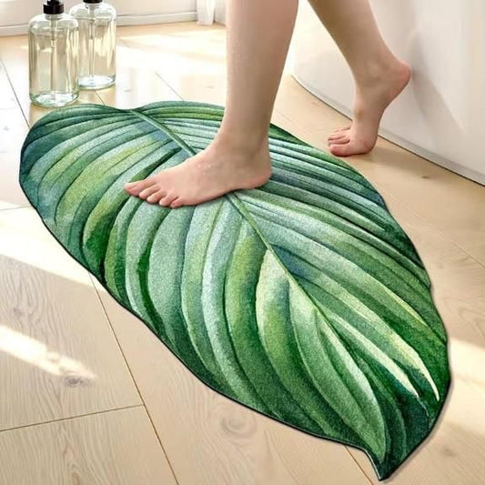 Leaf Design Anti-Slip Bathroom Mat – Absorbent, Rubber Backed Bath Rug for Bathroom & Toilet (1 Pc)